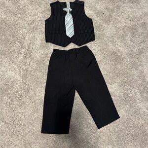 George Black Pinstripe Vest with Striped Tie